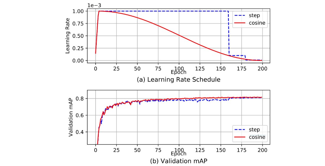 余弦学习率和阶梯学习率的对比